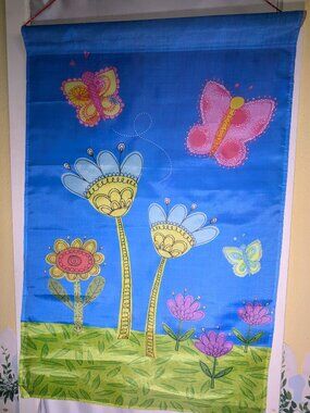 Jetmax Butterflies & Flowers Garden Flag Whimsical Summer Large 38x25 Vintage